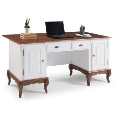 Imagem de Escrivaninha de Madeira Hannover com 2 Portas e 2 Gavetas com Tampo Estendido 60813TE - Branco/Imbuia Glazer