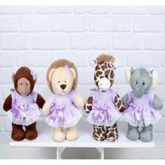 Imagem de QUARTETO SAFARI MENINAS VESTIDO COM LESE PELUCIA EM PÉ 25cm- ELEFANTE,