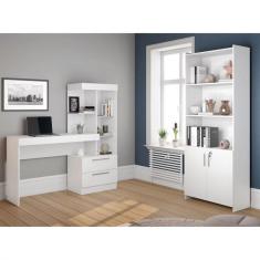 Imagem de Conjunto Home Office 2 Peças 1 Escrivaninha com Estante 1 Armário 2 Portas Espresso Móveis Branco