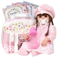 Imagem de Boneca Menina Estilo Reborn + Bolsa Maternidade Com Itens - Cegonha Re