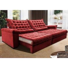 Imagem de Sofá Retrátil e Reclinável 2,95m Molas Ensacadas Cama Inbox Big Space com Bordado Velusoft Vermelho