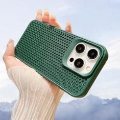 Imagem de Capa de telefone luxuosa de malha respirável com dissipação de calor para iPhone 15 14 Plus 13 12 11 Pro Max à prova de choque capa traseira rígida, verde escuro, para iPhone 13