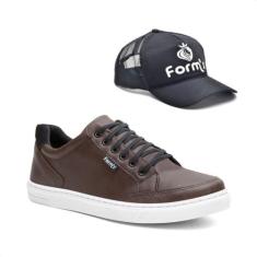 Imagem de Tênis Masculino Casual Cano Curto Blaqueado Moderno + Boné Marrom