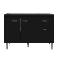 Imagem de Balcão Para Pia Gabriela 120 Cm 3 Portas Preto Ajl