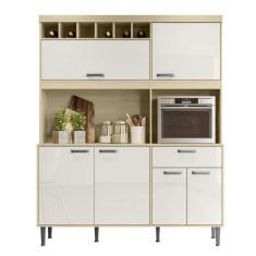Imagem de Armário Cozinha Dakota 1.6 Adega Porta Superior Basculante Gaveta com Organizador de Talheres - Carvalho/Off White - Lojas RPM
