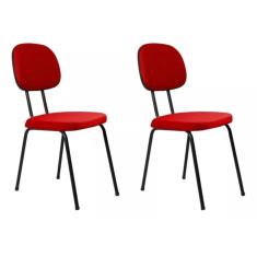 Imagem de Kit 2 cadeiras palito fixa para recepção igreja recepção sala de espera tecido vermelho