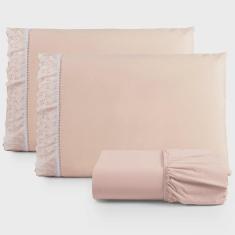 Imagem de Jogo De Lençol King Suave Barrado Lese 3 Peças Barato - Salmão
