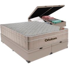 Imagem de Cama Box Baú Bege E Colchão Airtech Springpocket Molas Ensacadas Queen Ortobom