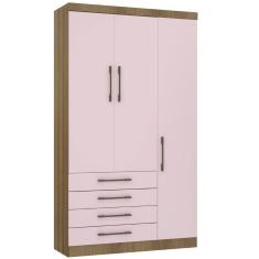 Imagem de Guarda Roupa Modulado 132cm 3 Portas E 4 Gavetas Paris Luciane Móveis Avelã Pf Com Rosa Pf