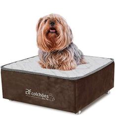 Imagem de Cama para Cachorro e Gato Caminha em Suede Marrom + Lençol Impermeável Branco 60X60x24cm BF Colchões