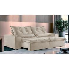 Imagem de Sofá 4 Lugares Retrátil e Reclinável Galícia Veludo com Molas Bege Marfim