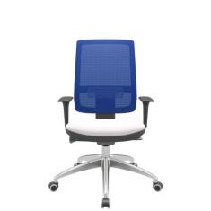 Imagem de Cadeira Office Brizza Tela Azul Assento Vinil Branco Autocompensador B