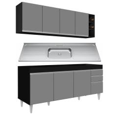 Imagem de Armário Aéreo E Balcão Gabinete 180cm Com Pia Preto/cinza