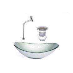 Imagem de Cuba De Vidro Oval 47Cm Prata + Válvula Click + Torneira