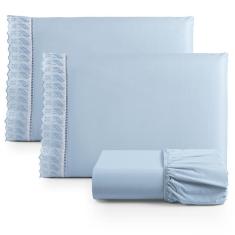 Imagem de Jogo De Lençol King Suave Barrado Lese 3 Peças Barato - Azul