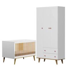 Imagem de Berço Ligia E Guarda Roupa Fernanda 3 Portas Branco Bétula - Carolina Baby