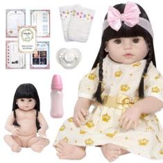 Imagem de Bebê Boneca Reborn Realista Cabelo Longo Morena Pode Banho - Cegonha R