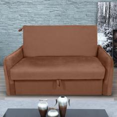 Imagem de Sofá Cama Com Baú 2 Lugares Ethan Veludo Ferrugem