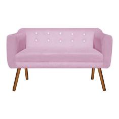 Imagem de Namoradeira 02 Lugares Julia Suede Rosa Bebê com Strass Pés Palito Castanho D'Rossi