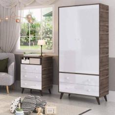 Imagem de Guarda roupa de Bebê 2 Portas Retrô Carvalho/Branco