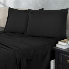 Imagem de Jogo Lençol 300 Fios Casal Padrão 4 Peças Preto - Enxoval Vip