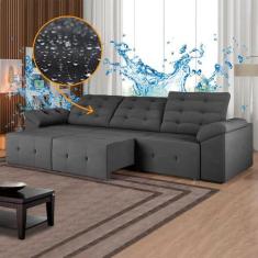 Imagem de Sofá Retrátil Reclinável Cinza Impermeável 4 Lugares Brasil 260 Cm Sue