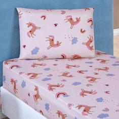 Imagem de Jogo De Cama Lençol Carrosel Solteiro 02 Peças Infantil Estampado Divertido - Unicórnio