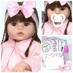 Imagem de Bebe Boneca Reborn Menina Silicone Realista Com 13 Itens - Cegonha Reb