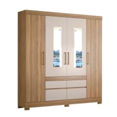 Imagem de Guarda-Roupa Casal com Espelho Bilbao 4 PT 4 GV Amêndola e Off White