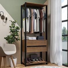 Imagem de Guarda-roupa Closet Modulado Valencia 2 Gavetas 70cm Rustic/preto Madesa
