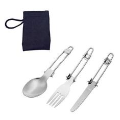 Imagem de Kit Garfo Colher Faca Aço Inox Dobrável