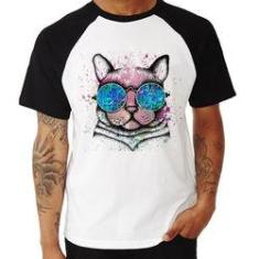 Imagem de Camiseta Raglan Gato De Óculos Psicodélico - Foca Na Moda