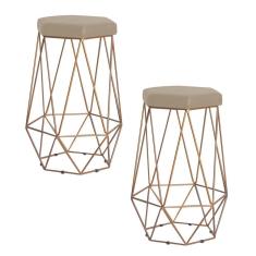 Imagem de Kit 2 Banqueta Rubel Base Gold Veludo Bege Gran Belo