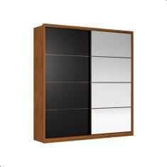 Imagem de Guarda Roupa Casal Com Espelho 2 Portas Bari Nogueira Preto