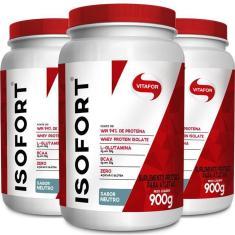 Imagem de Kit 3 Whey Protein Isofort Vitafor Neutro 900G