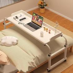 Imagem de Mesa sobre a cama ajustável de 115 a 210 cm, mesa de cabeceira móvel com 4 rodas com altura ajustável de 65 a 95 cm, mesa de computador, estação de trabalho em pé para laptop, estudo, trabal