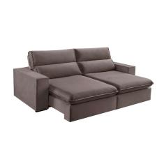 Imagem de sofá 3 lugares retrátil e reclinável free veludo bege escuro 230 cm