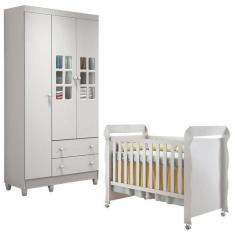 Imagem de Berço Americano Mirelle E Guarda Roupa Mariah 3 Portas Branco Brilho