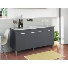 Imagem de Balcão Armário De Cozinha Gabriela 150cm Cinza S/tampo - Ajl Móveis