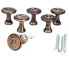 Imagem de collectiblesBuy Puxadores redondos antigos com logotipo de âncora puxadores de barra retrô de orifício único Puxador vintage antigo para armário guarda-roupa móveis gaveta armário decoração conjunto