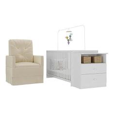 Imagem de Berço Cômoda com Poltrona de Amamentação Meu Bebê Multimóveis Mp4066 Branco/bege