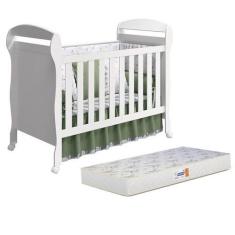 Imagem de Berço Mini Cama Danny Branco Brilho com Colchão D18 de 10cm Bege - Rel