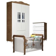 Imagem de Quarto de Bebê Ariel 4 Portas com Gaveteiro e Berço Lara Branco Acetin
