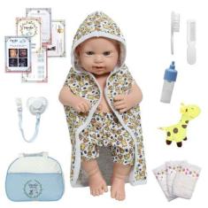 Imagem de Boneco Reborn Recém Nascido Enxoval Girafinha Roupão Itens - Cegonha R