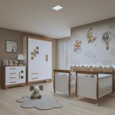 Imagem de Quarto de Bebê Completo Gêmeos com Guarda-roupa, 2 Berços e Cômoda Gael