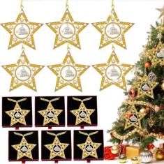 Imagem de HyDren 6 peças de enfeites de Natal 2024 com caixas de presente, enfeite de árvore de Natal, pingente de pendurar de cristal de metal para férias, Natal, inverno, casa, janela, quarto, pingente,