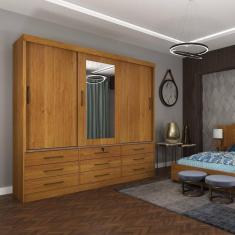 Imagem de Guarda Roupa Casal com Espelho 3 Portas 9 Gavetas Chicago Tcil Móveis Cinamomo