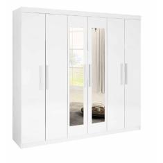 Imagem de Guarda Roupa Casal Com Espelho 6 Portas 4 Gavetas Leblon D`Doro Móveis - Branco