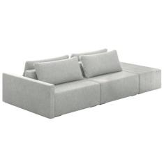 Imagem de Sofá Ilha Modulado Puff Lateral Base Madeira Milos 232cm Linho Cinza G33 - Gran Belo