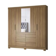 Imagem de Guarda-roupas Casal 4 Portas 6 Gavetas e Espelhos Cr35192 Amêndola Amêndola
